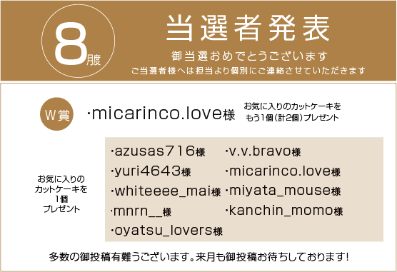 8月度当選者発表